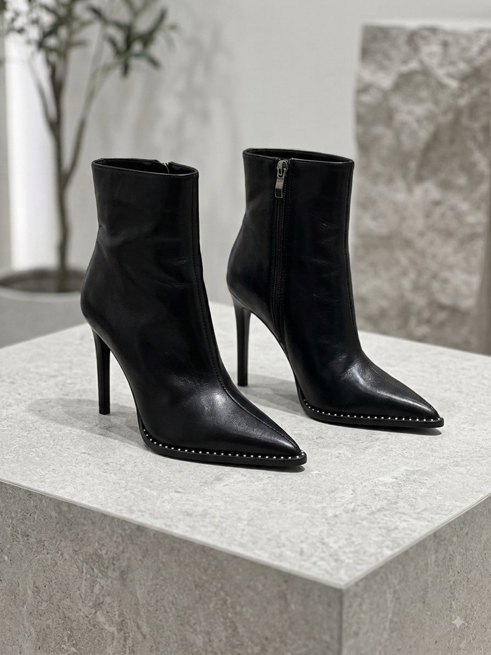 Zara Black Studded Pointed Toe Stiletto Ankle Boots Women’s EU 7